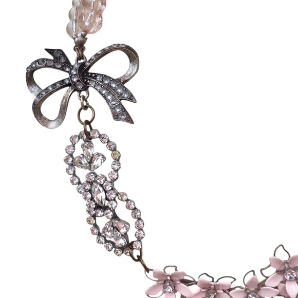 Romantic Pink Statement Necklace with Bow & Floral Beads, Vintage Inspired - Picture 16 of 16